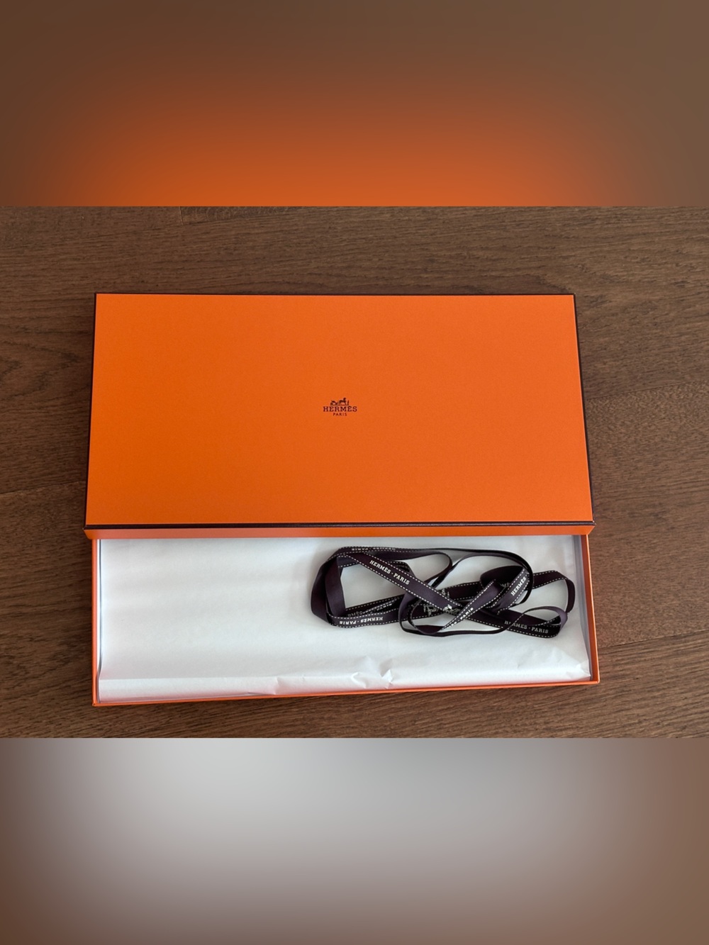 Hermes long scarf box with ribbon